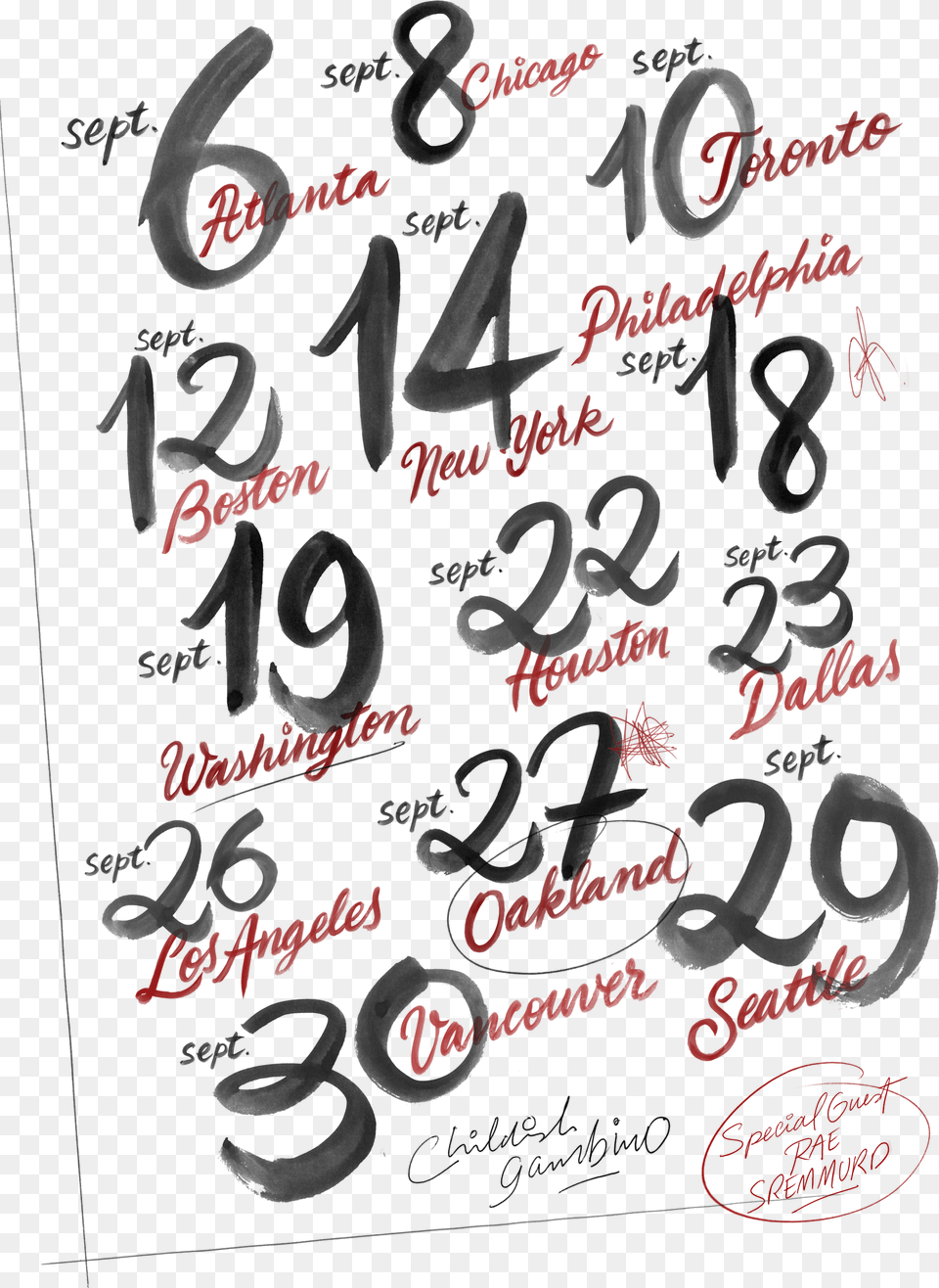 Childish Gambino Dates Calligraphy, Text, Symbol, Number Free Png Download