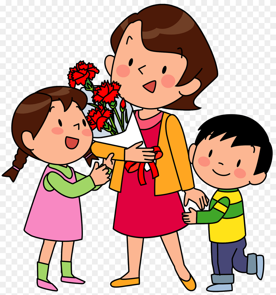 Children Are Giving Flowers For Mothers Day Clipart, Baby, Person, Face, Head Png