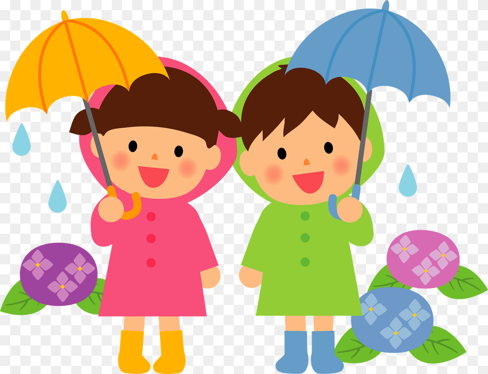 Children Are Standing Under Umbrellas Clipart, Baby, Person, Clothing, Coat Png Image