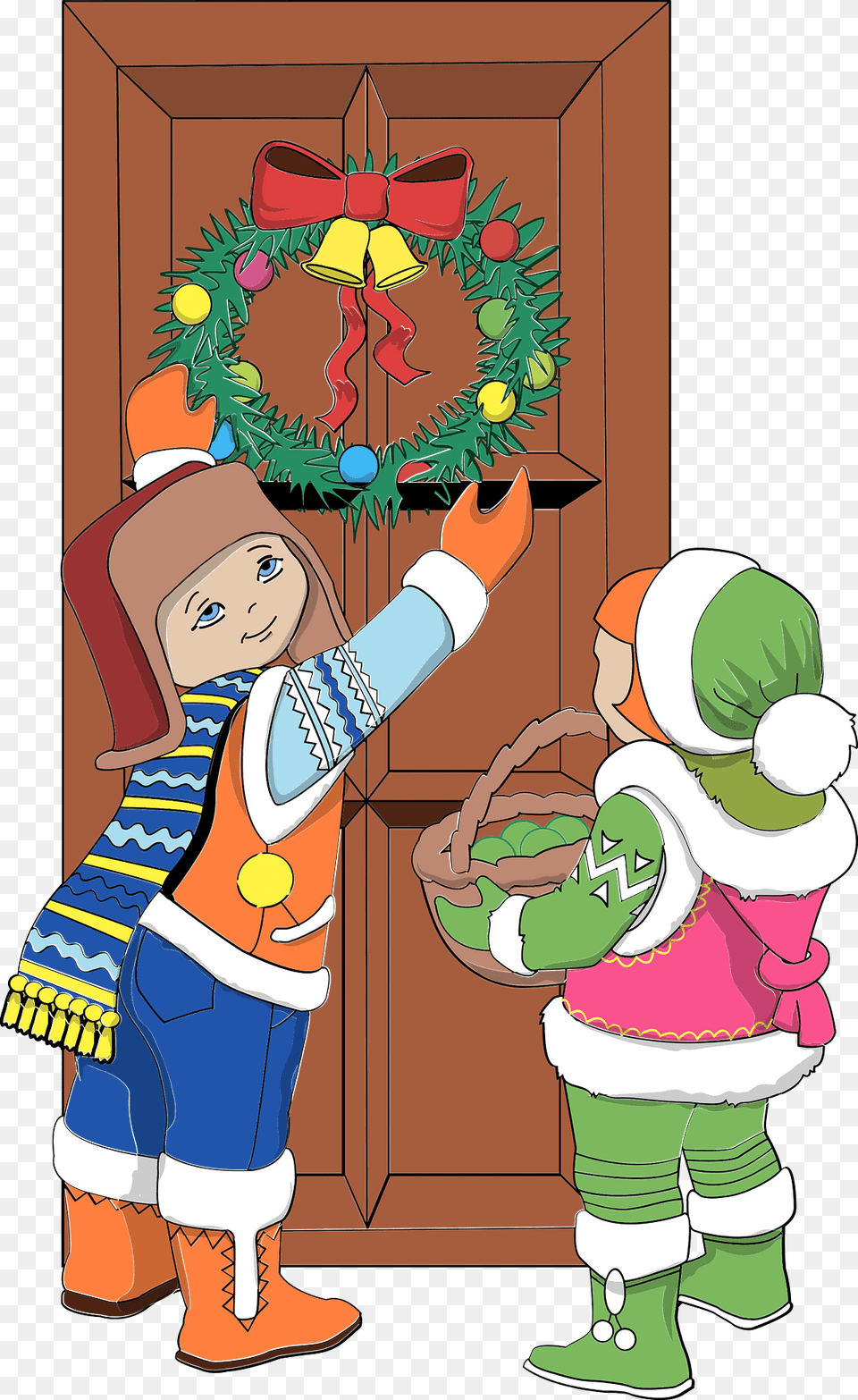 Children Decorating A Door With Christmas Wreath Clipart, Baby, Person, Face, Head Free Png