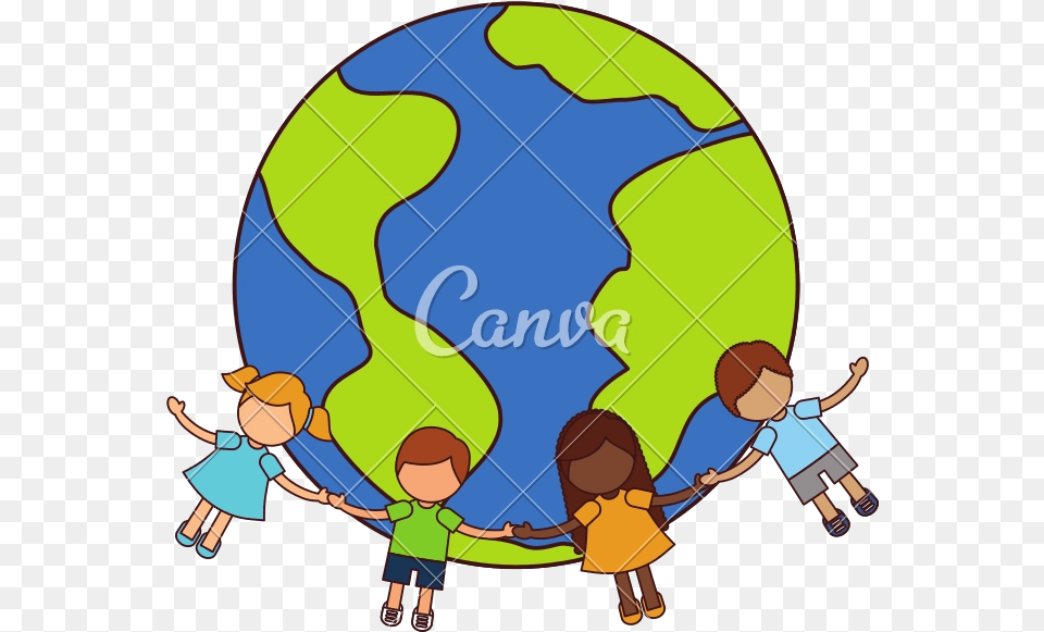 Children Holding Hands Around People Holding Hands Around The World, Astronomy, Outer Space, Planet, Globe Free Png Download