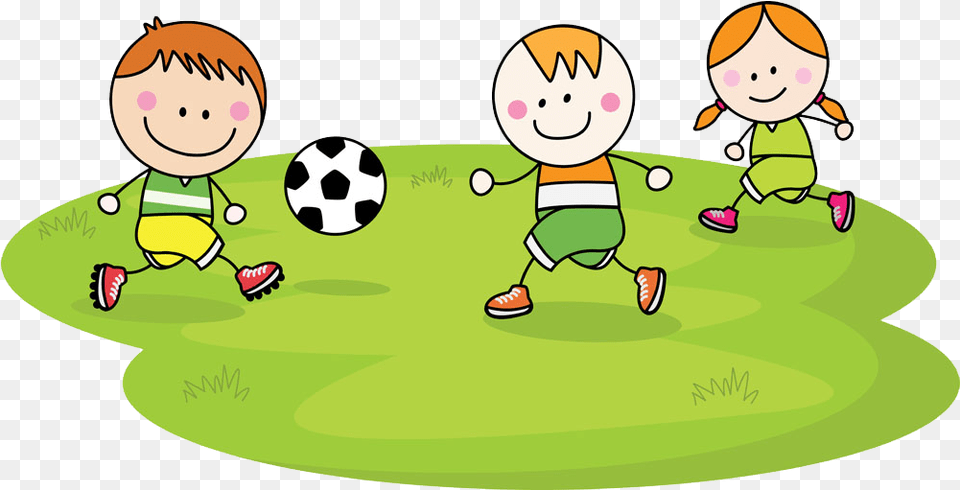 Children Playing Football Clipart Kids Playing Soccer Cartoon, Grass, Plant, Baby, Person Free Png Download