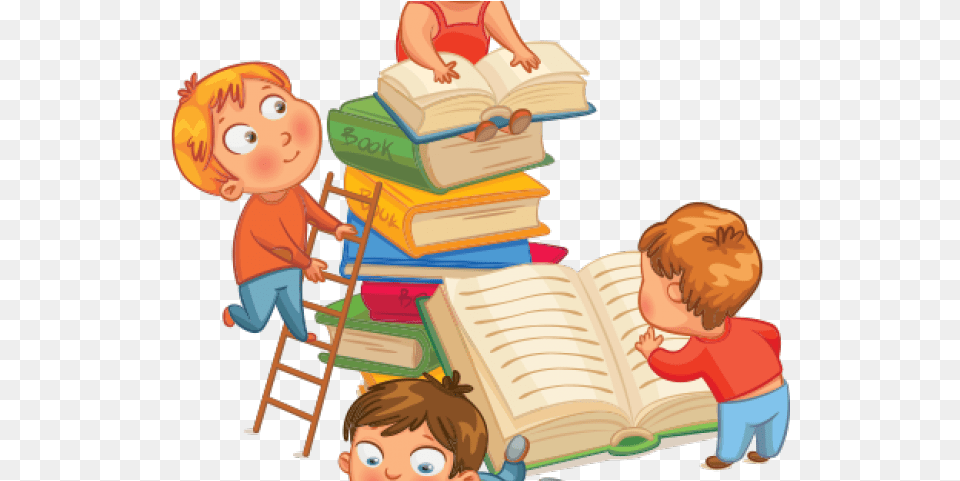 Children Reading Cartoon, Book, Person, Publication, Baby Free Png Download