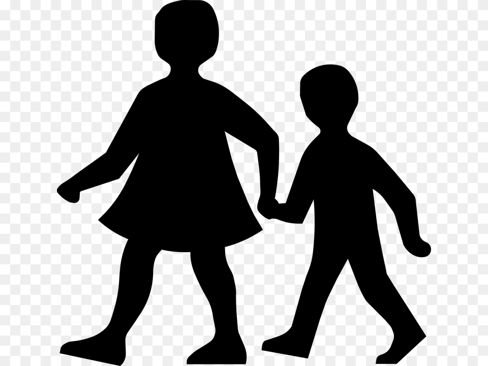 Children Walking Holding Hands Silhouette Black Children Walking Clip Art, Gray Free Transparent Png