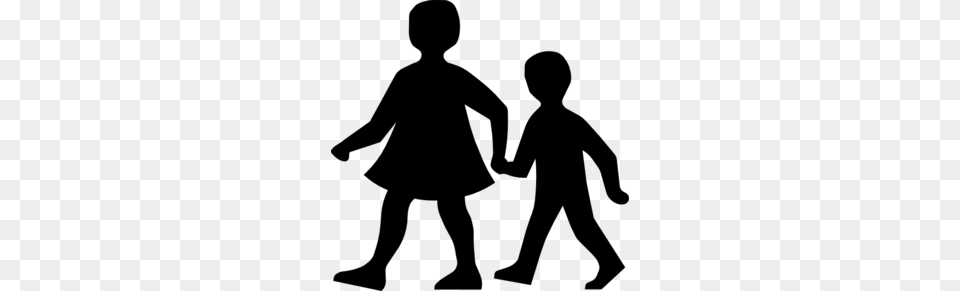 Children Walking Silhoutte Clip Art, Gray Free Png