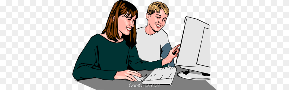 Children Working At Computer Royalty Vector Clip Student Using Computer Cartoon, Electronics, Pc, Adult, Person Free Png Download