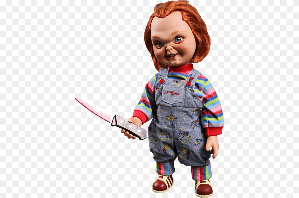 Childs Play Collectible Figure Talking Sneering Chucky Chucky Scarred 15inch With Sound Poseable Figure, Doll, Toy, Baby, Person Png Image