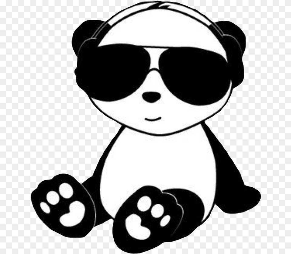Chill Panda Cute Kawaii Black White Animal Bear Paw Panda Clipart Black And White, Stencil, Baby, Person Png