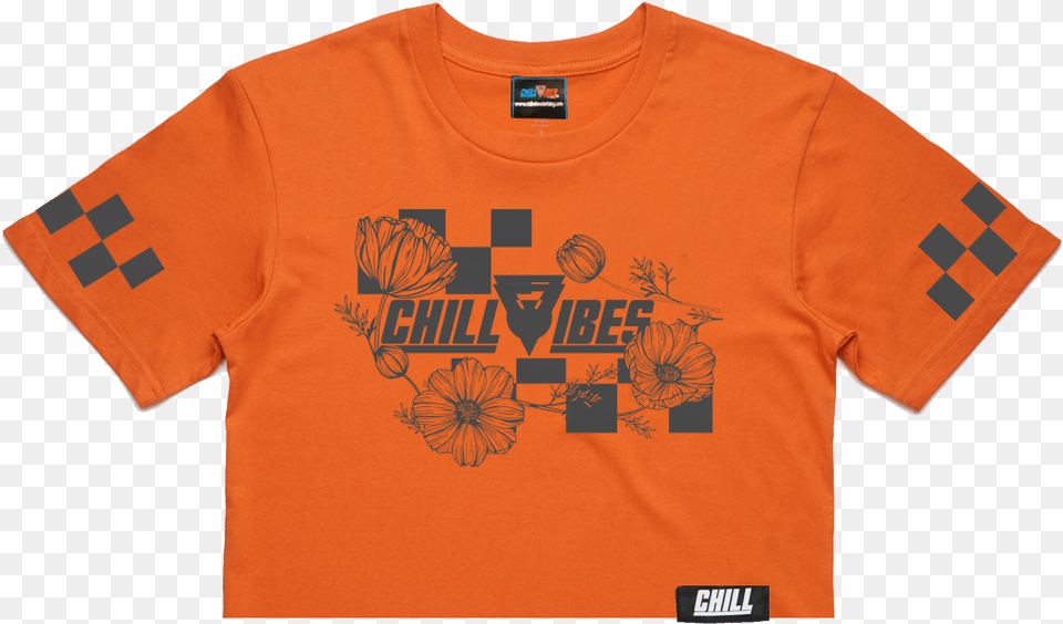 Chill Vibes Checker Pattern Orange Crop, Clothing, Shirt, T-shirt Png