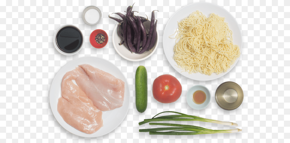 Chilled Chicken Ramen With Fresh Noodles Summer Beans Fish Slice, Food, Plate, Produce Free Png Download
