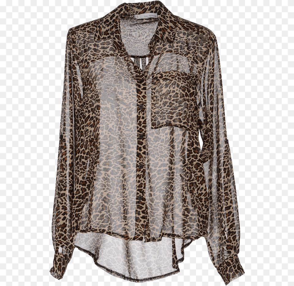 Chilli Peppers Animal Print Sheer See Through Shirt See Through Leopard Print Top, Blouse, Clothing, Long Sleeve, Sleeve Free Png Download