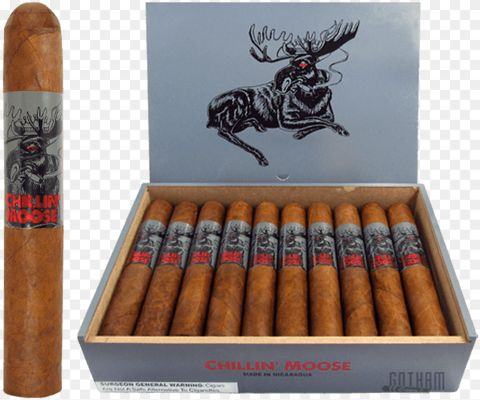 Chillin Moose Gigante Open Box And Stick Chillin Moose Cigar, Head, Person, Face, Weapon Free Png Download