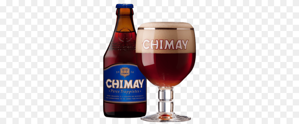 Chimay Blue With Glass, Alcohol, Beer, Lager, Beverage Png Image