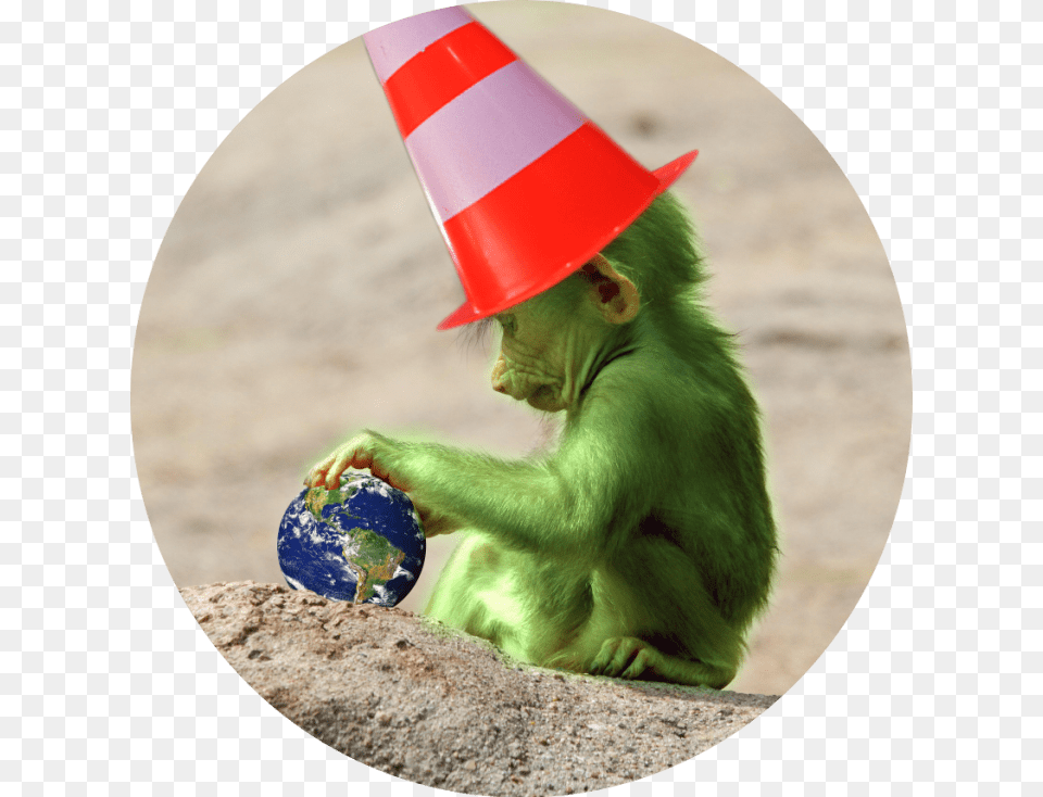 Chimpanzee, Sphere, Clothing, Hat, Person Png Image