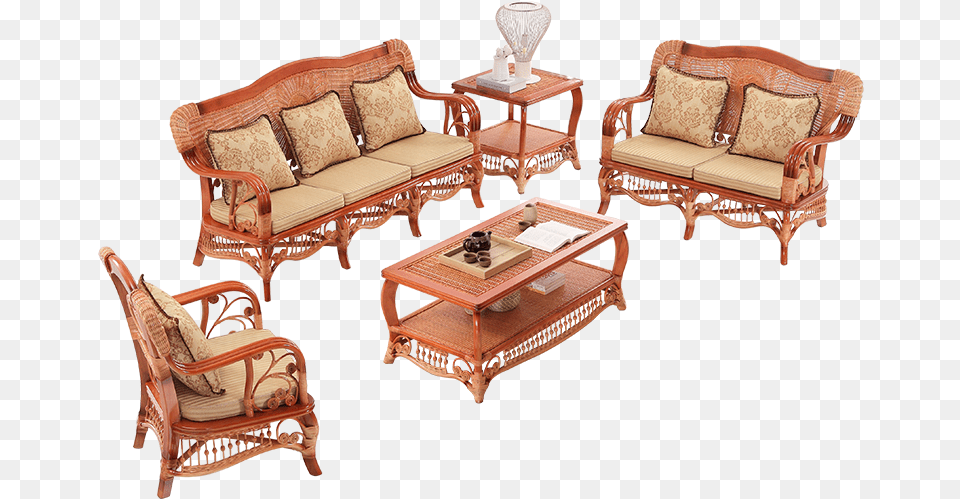 China Cane Wood Sofa Set Living Room Furniture, Table, Couch, Coffee Table, Chair Free Png