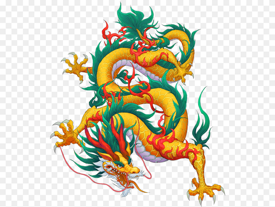 China Dragon Yellow Decorative Pattern Red And Green Chinese Dragon, Animal, Dinosaur, Reptile Png