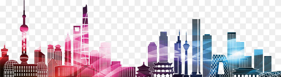 China Silhouette Colorful City Vector, Architecture, Metropolis, High Rise, Graphics Png