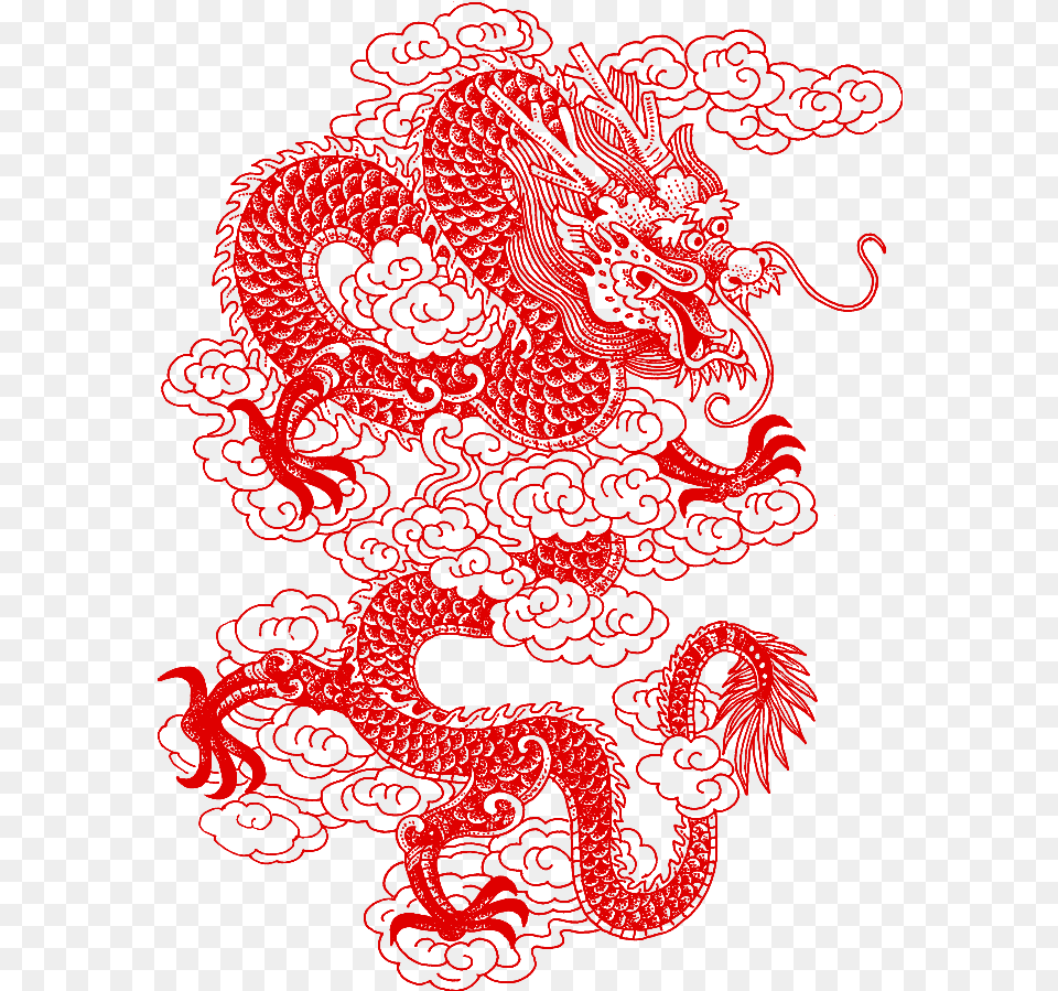 Chinese Asian Dragon Papercut Chinese Red Dragon Drawing, Pattern Png