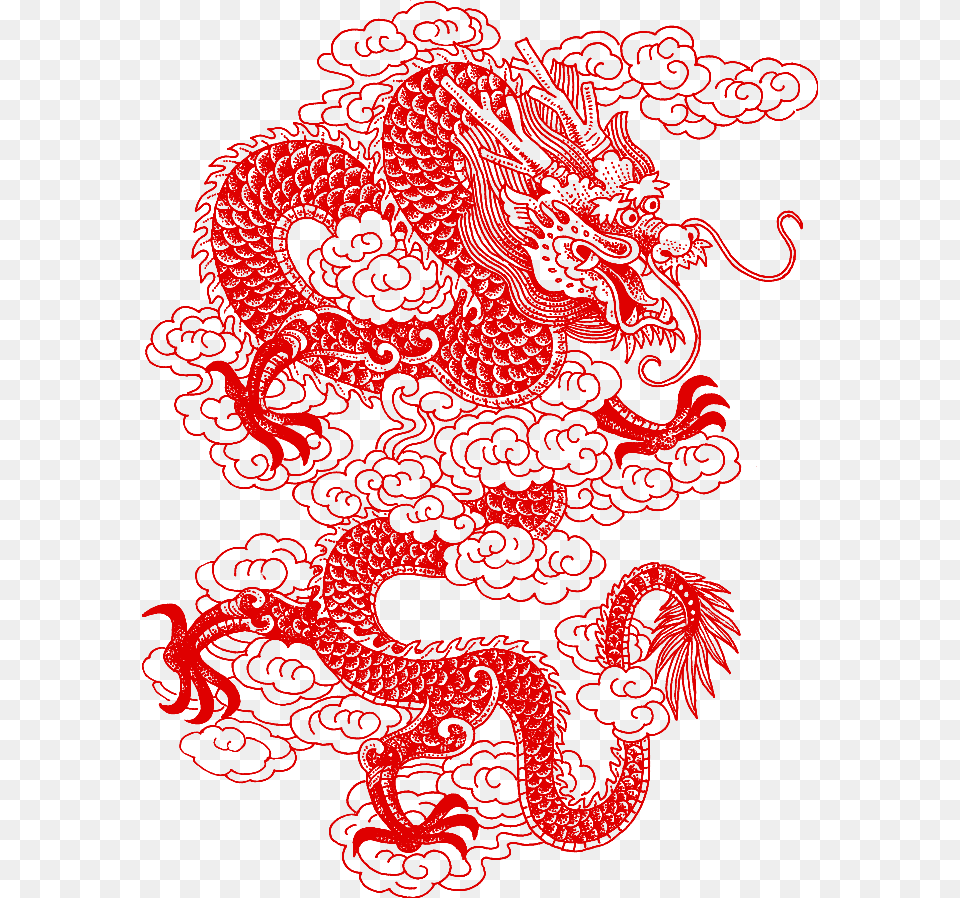 Chinese Asian Dragon Papercut Chinesedragon Ftestickers Chinese Dragon Outline, Pattern Png