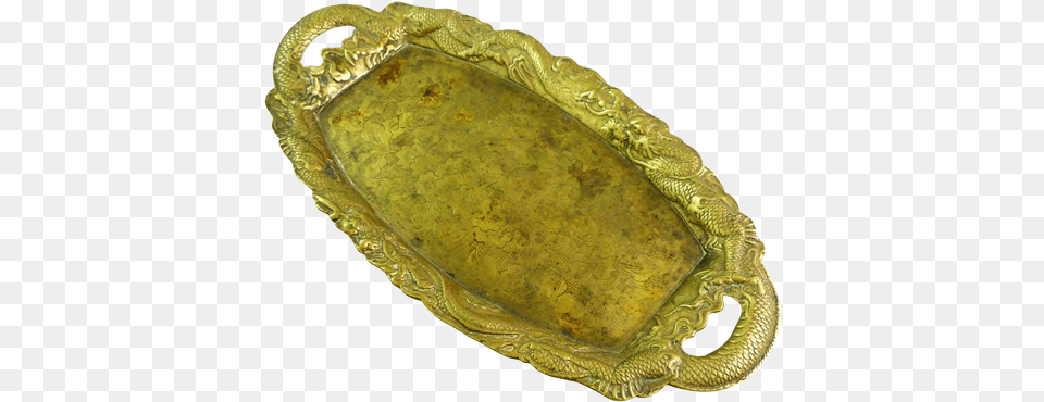 Chinese Brass Plate Or Tray With Dragon Motifs Gold, Animal, Reptile, Snake, Accessories Free Png Download