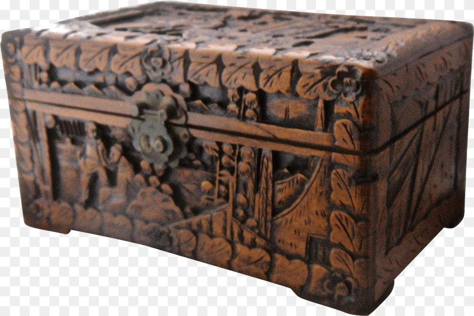 Chinese Carved Camphor Wood Wooden Chest Box, Gray Free Png Download