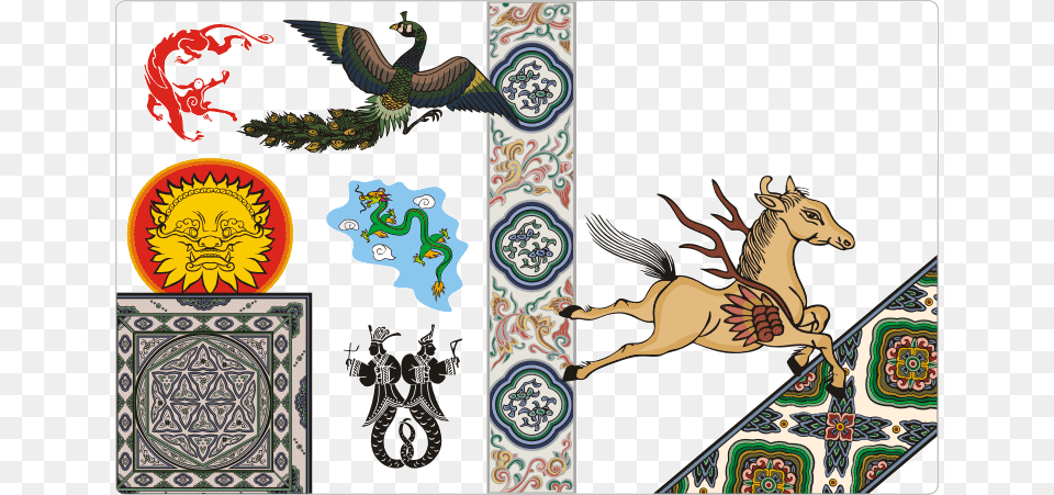 Chinese Designs And Ornaments Fuxi Amp Nuwa Large Wall Clock, Art, Pattern, Animal, Bird Free Png