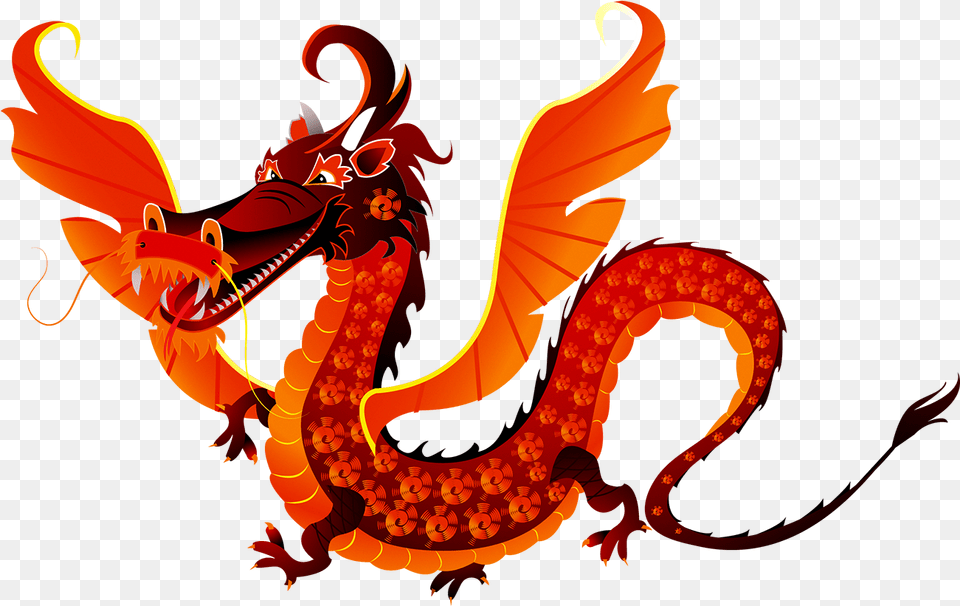 Chinese Dragon Cartoon Illustration Chinese Dragon With Wing, Person Png Image