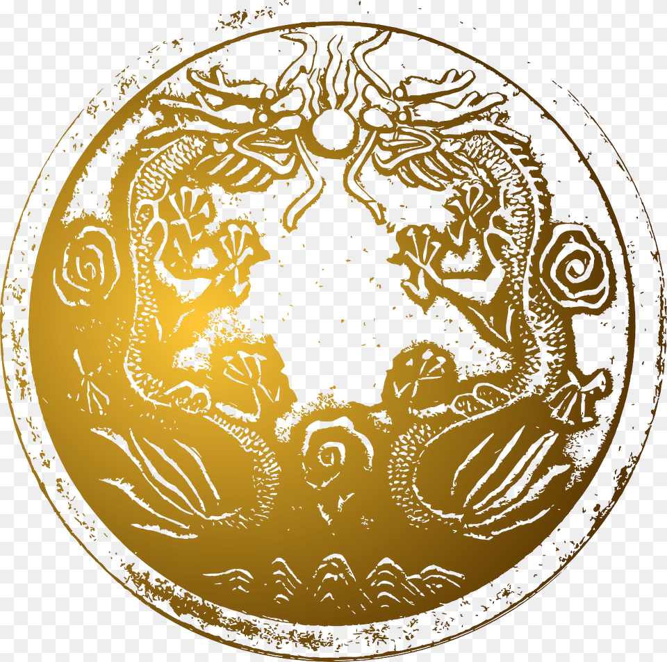 Chinese Dragon Circle, Gold Free Png