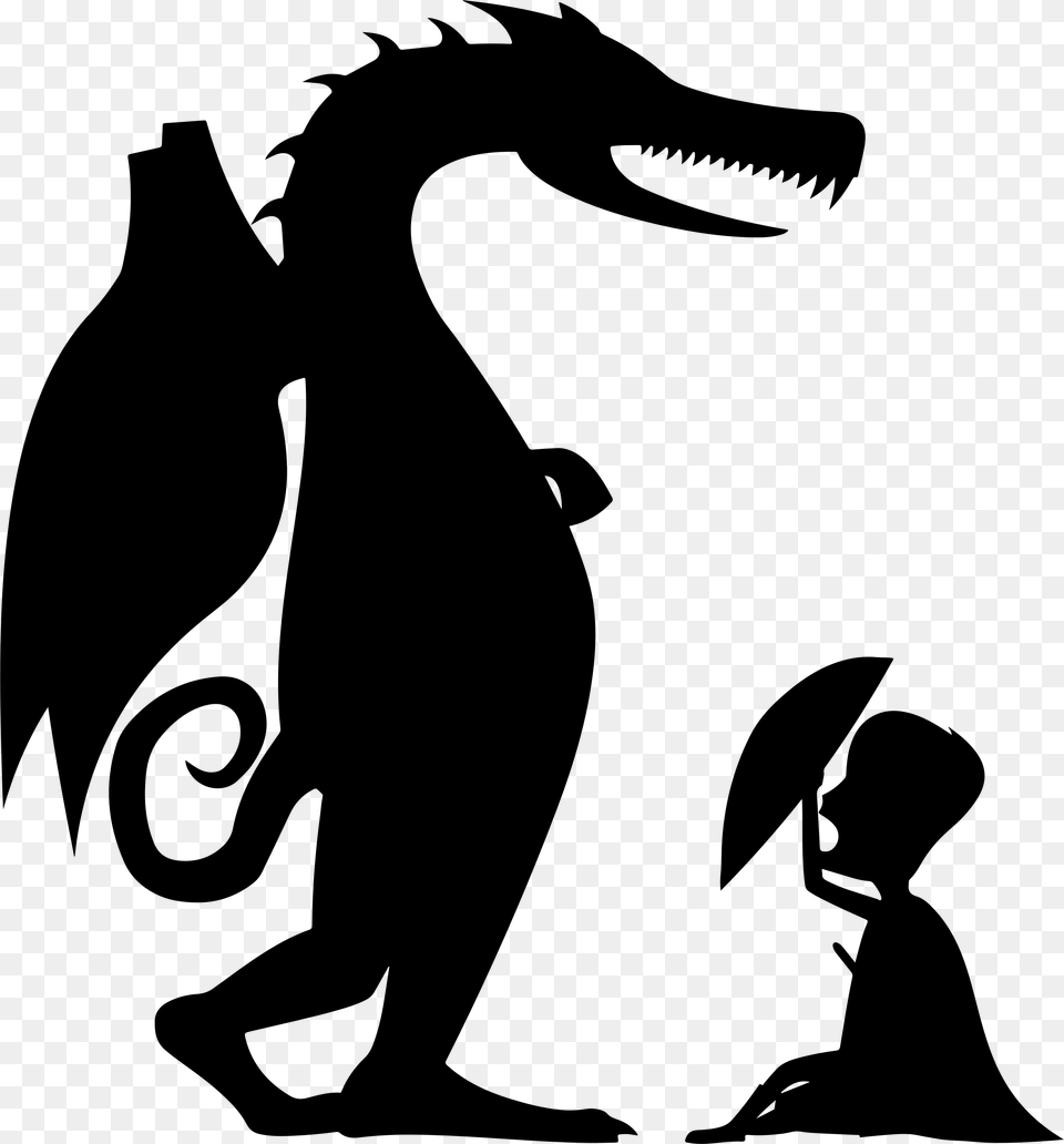 Chinese Dragon Clip Art Silhouette Of St George And Dragon, Gray Free Png Download