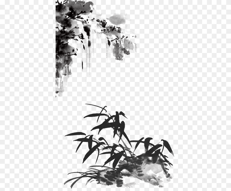 Chinese Drawing Tree Modern Japanese Ink Painting, Silhouette, Nature, Outdoors, Weather Free Transparent Png