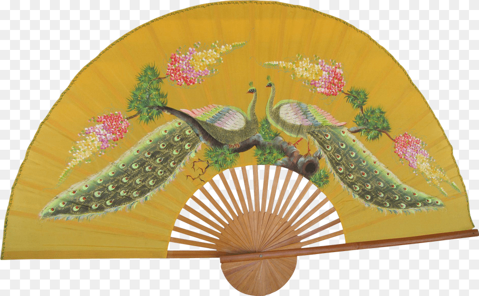 Chinese Hand Painted Peacock Fan Bamboo Frame Found Peafowl, Clothing, Hat, Cap, Animal Free Png