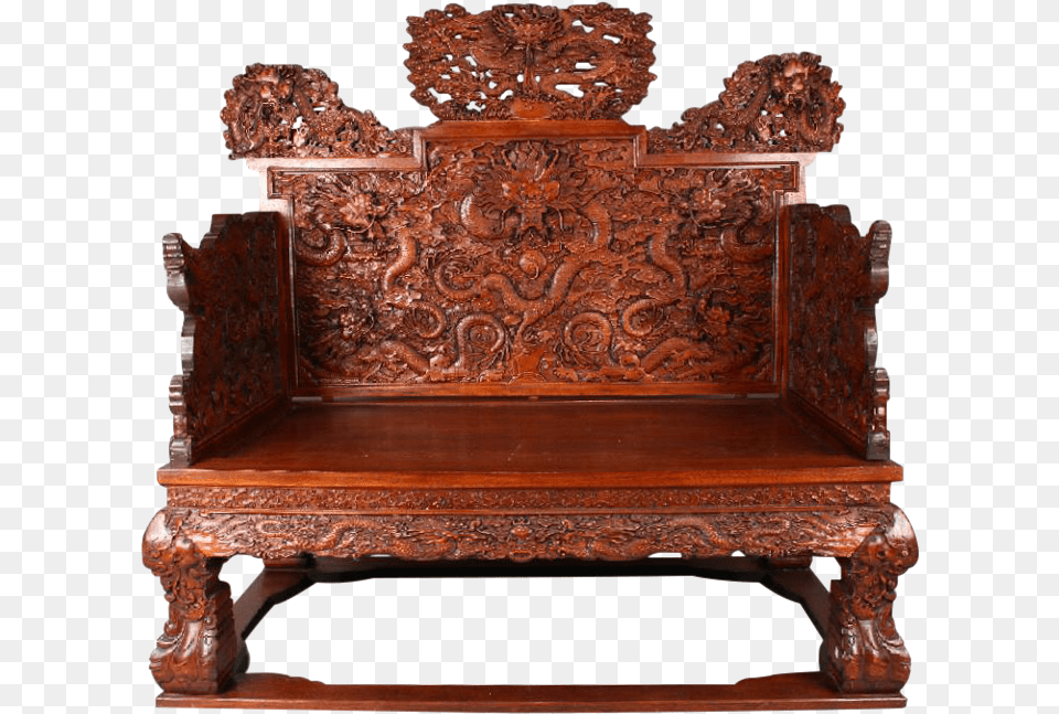 Chinese Huanghuali Dragon Throne Chair Wood Carving, Furniture Png