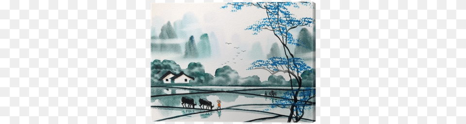 Chinese Landscape Watercolor Painting Canvas Print Chinese Landscape Watercolor, Art, Animal, Mammal, Livestock Free Transparent Png