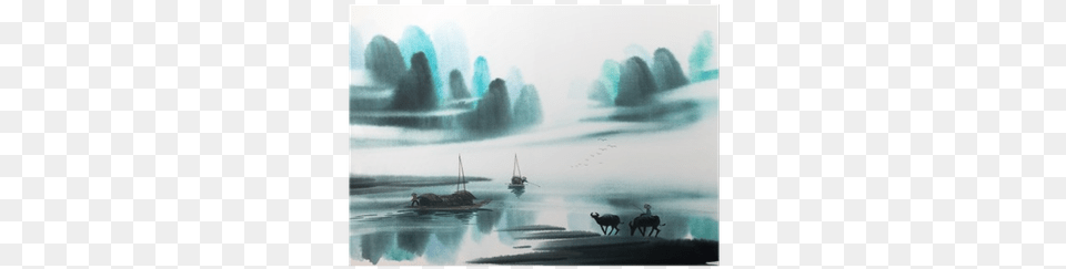 Chinese Landscape Watercolor Painting Poster Pixers Watercolors Chinese Landscape, Art, Weather, Water, Vehicle Free Png
