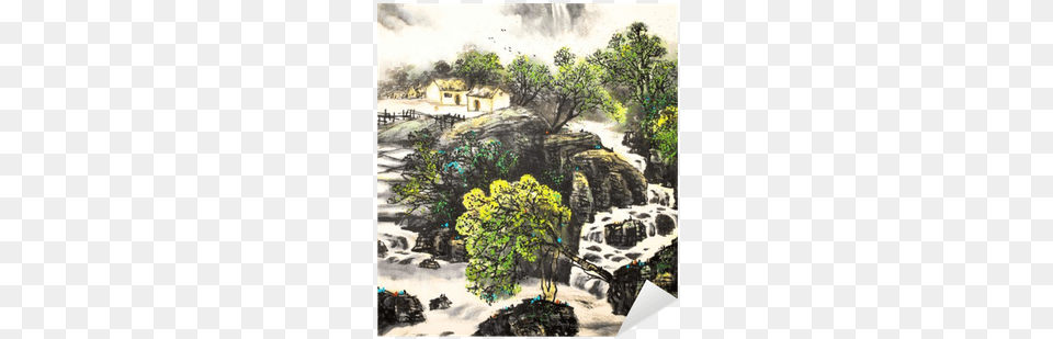 Chinese Landscape Watercolor Painting Sticker Pixers Watercolor Painting, Art, Stream, Water, Outdoors Png