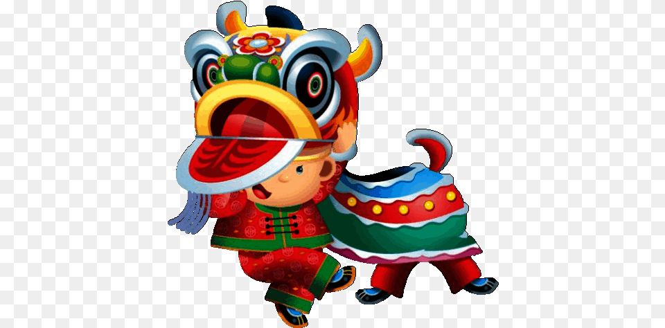 Chinese Lion Dance New Year Lion Dance Cartoon, Tape, Baby, Person Free Transparent Png