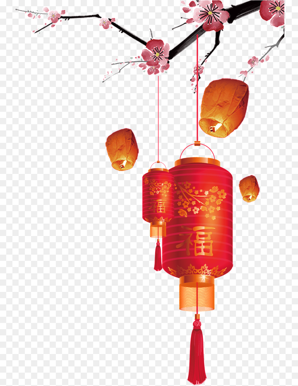 Chinese New Year, Lamp, Lantern, Flower, Plant Png Image