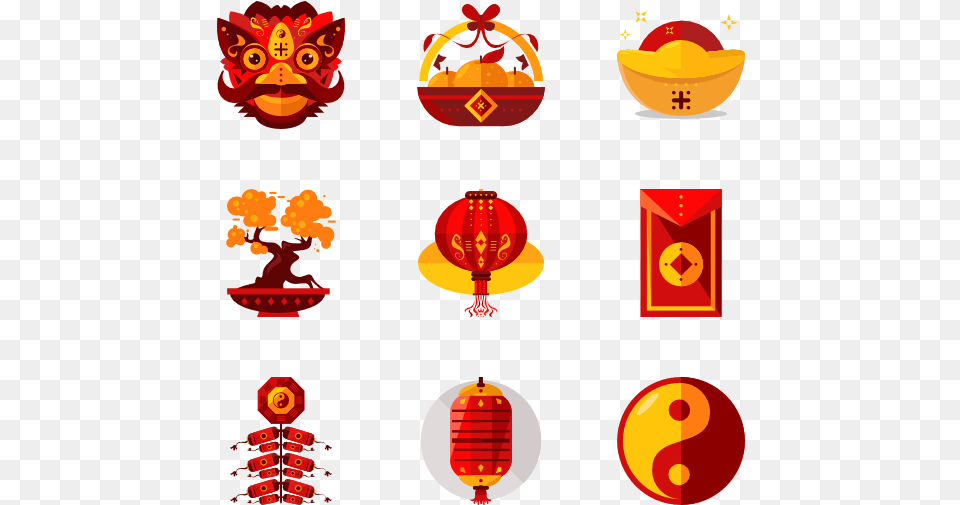 Chinese New Year Icon Set, Balloon, Baby, Person, Aircraft Png Image