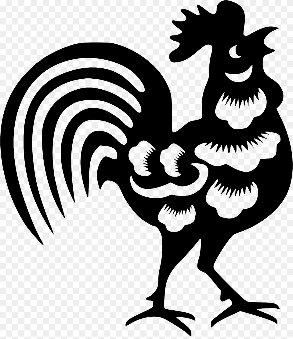 Chinese New Year Rooster Black And White Clipart, Animal, Kangaroo, Mammal, Bird Free Png