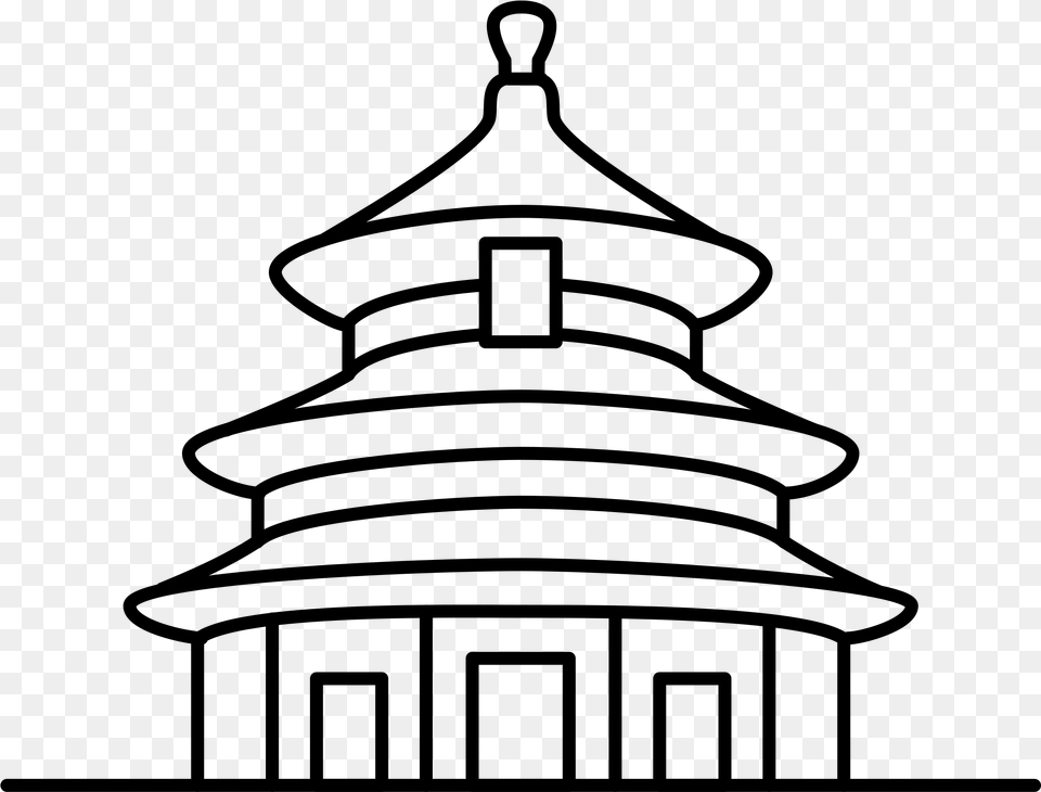 Chinese Pagoda Clipart Temple In China Drawing, Gray Png