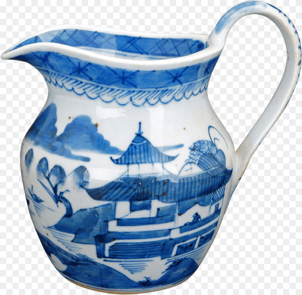 Chinese Porcelain Blue And White Canton Ware Milk Jugpitcher Chinese Pottery Blue And White, Art, Jug, Water Jug, Cup Free Png Download