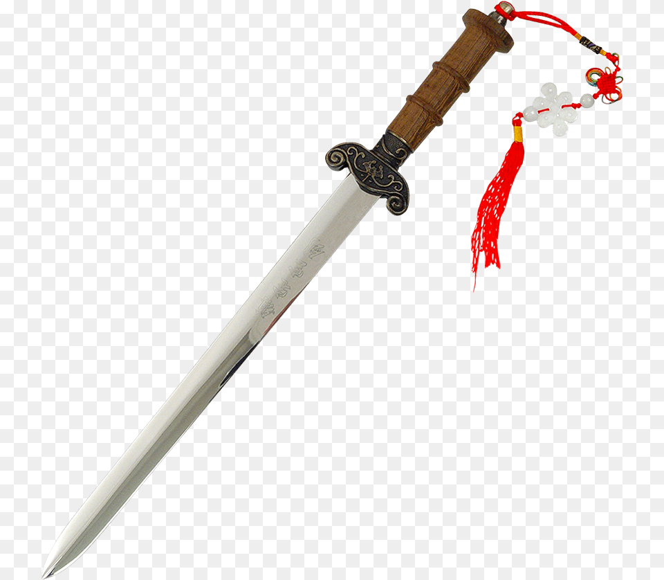 Chinese Short Sword With Wood Case Chinese Sword With Ribbon, Blade, Dagger, Knife, Weapon Free Png Download
