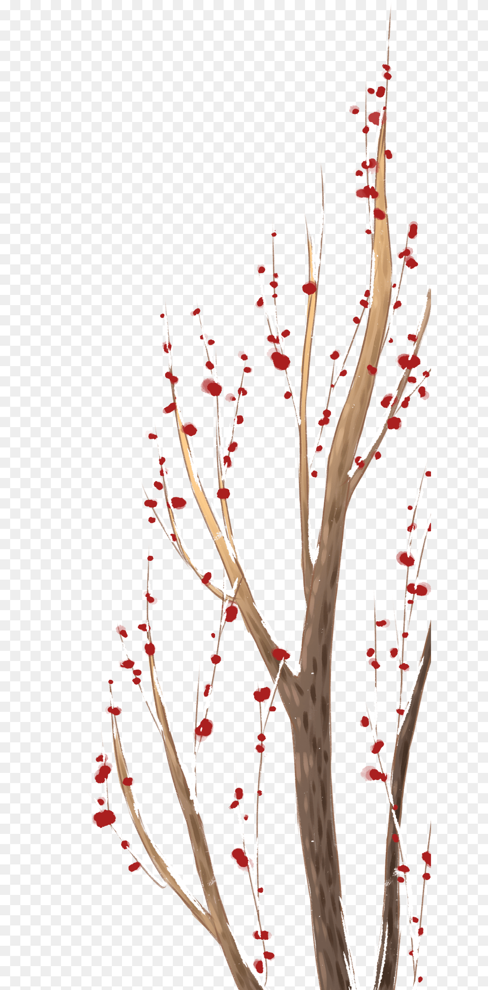 Chinese Style Fresh Hand Drawn Illustration And Birch, Plant, Tree, Flower, Flower Arrangement Png Image