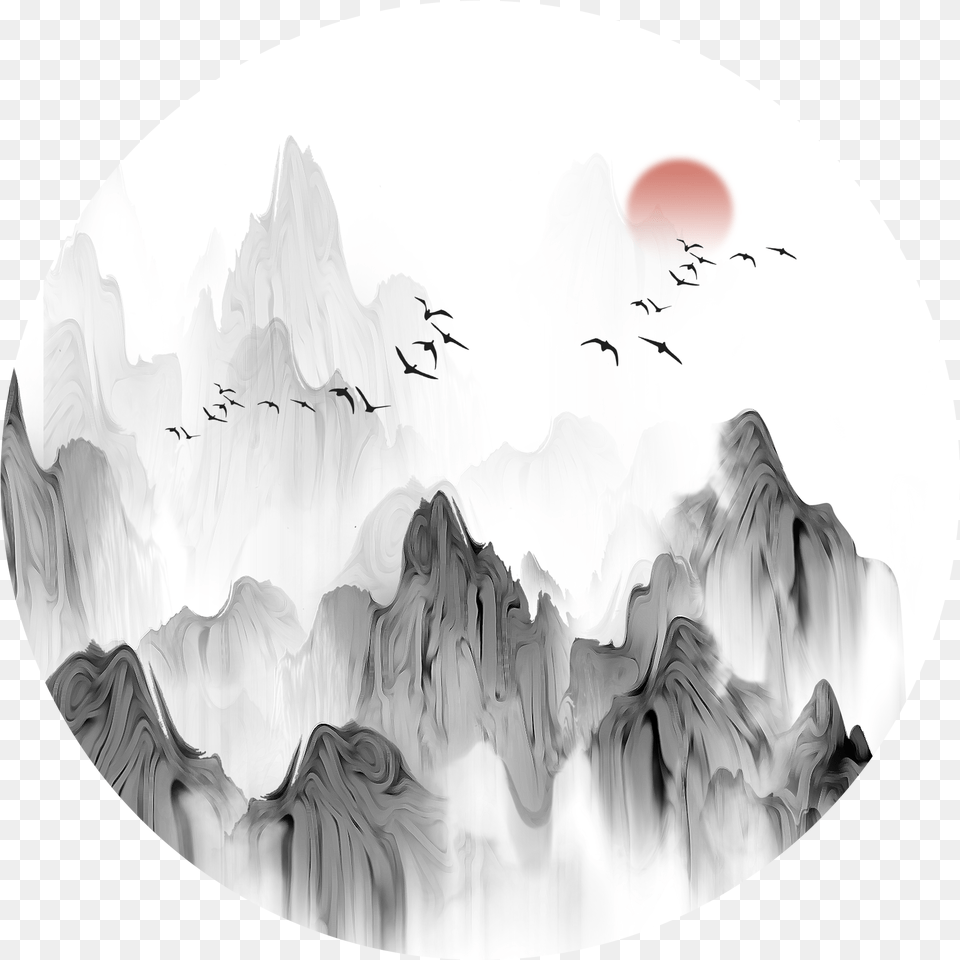 Chinese Style Landscape Ink Birds And Psd, Nature, Outdoors, Photography, Ice Png