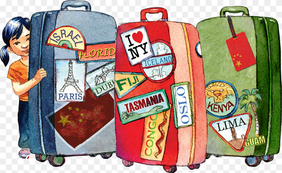 Chinese Travel Cartoon, Baggage, Woman, Person, Female Png
