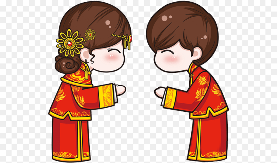 Chinese Wedding Cartoon Men And Women Chinese Wedding Cartoon, Clothing, Dress, Baby, Person Free Png Download