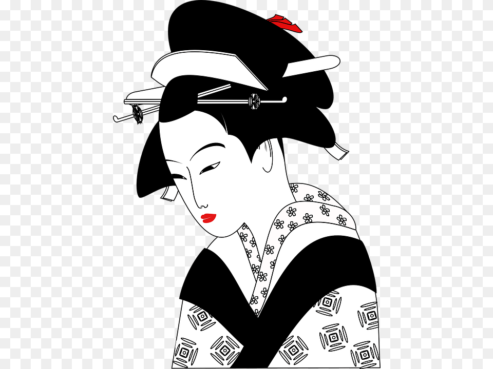 Chinese Woman Geisha Traditional Clothing Asian Black And White China Girl Clipart, Adult, Person, People, Female Png Image