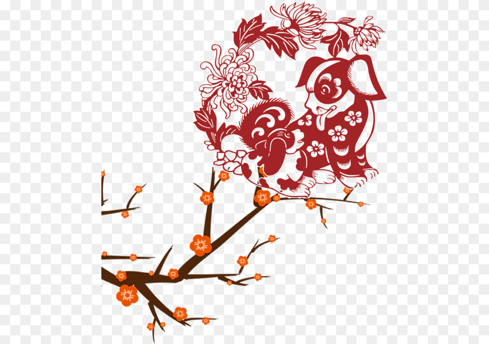 Chinese Zodiac Papercutting New Year Branch Twig For Chinese New Year Fu Chun, Art, Floral Design, Graphics, Pattern Free Png