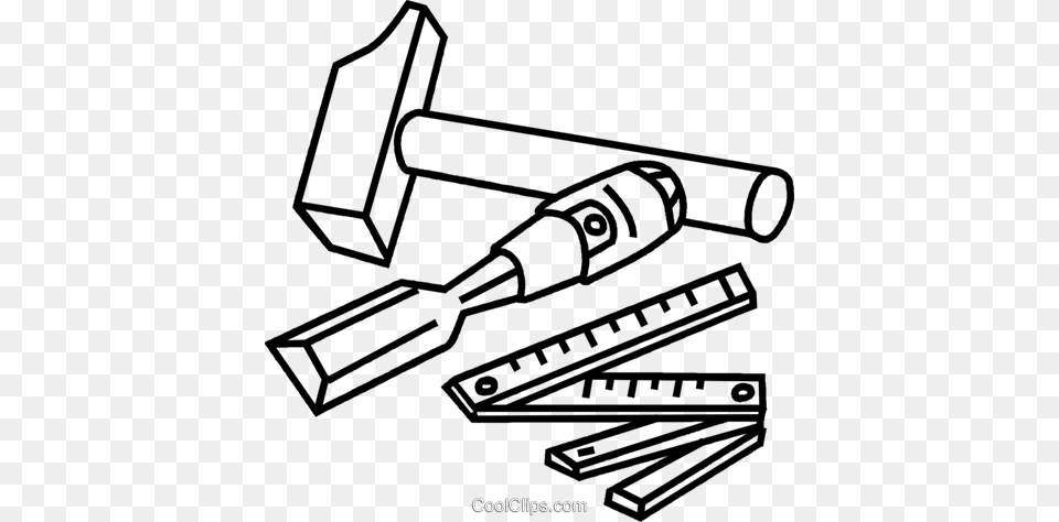 Chisel Hammer And Ruler Carpentry Tools Clipart Black And White, Device, Tool, Bulldozer, Machine Free Png