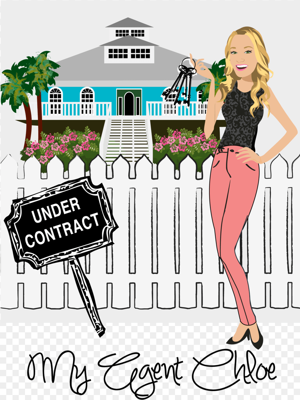 Chloe Realestate Under Contract 01 Real Estate, Fence, Adult, Female, Woman Png